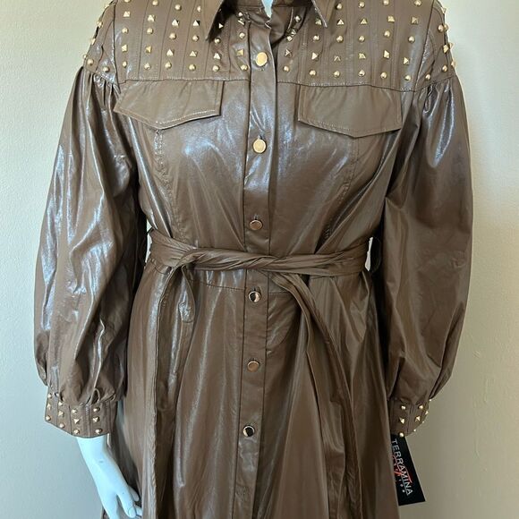 NWT Faux Leather Brown Studded Dress -Size 14 - Picture 10 of 13